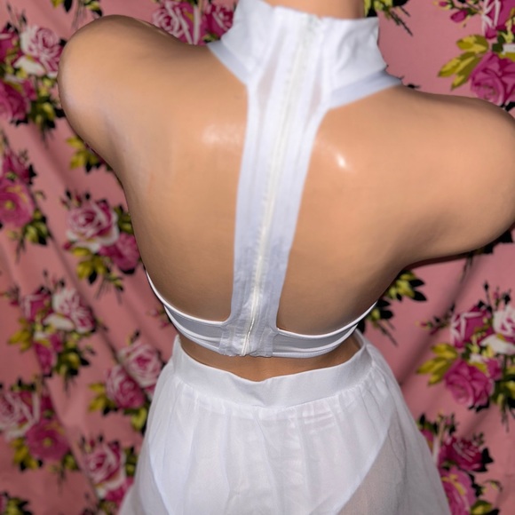 White sheer skirt crop top outfit set wedding gown festival NWT T2 sexy rave - Picture 7 of 11